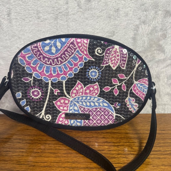 Vera Bradley Shimmer Sequin Crossbody Purse Retired Alpine Floral Zip - Picture 2 of 11